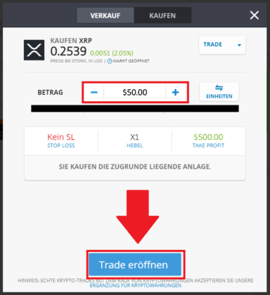 XRP kaufen bei eToro - Trade platzieren beim Broker