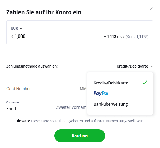 eToro Einzahlung