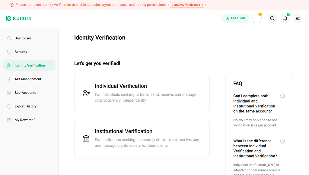 KuCoin Identitätsprüfung
