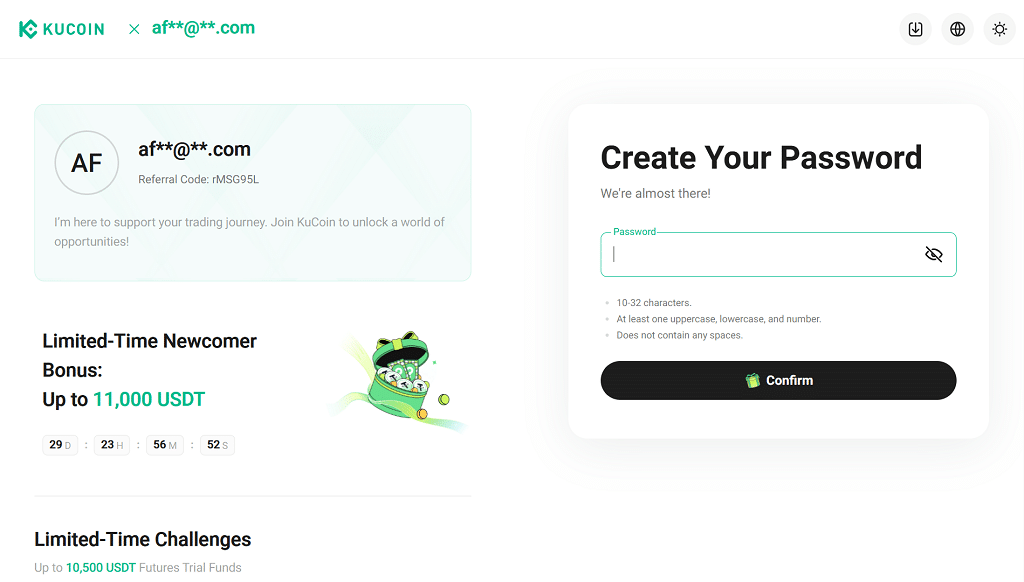 KuCoin Password erstellen