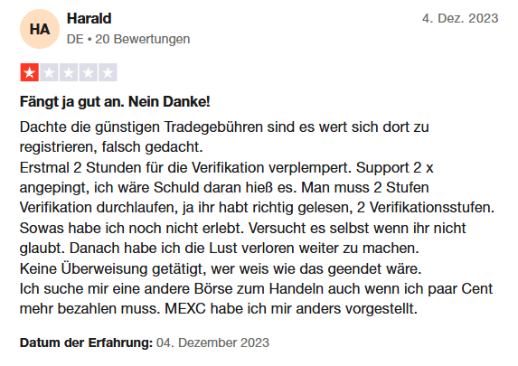 Negative Bewertung Mexc