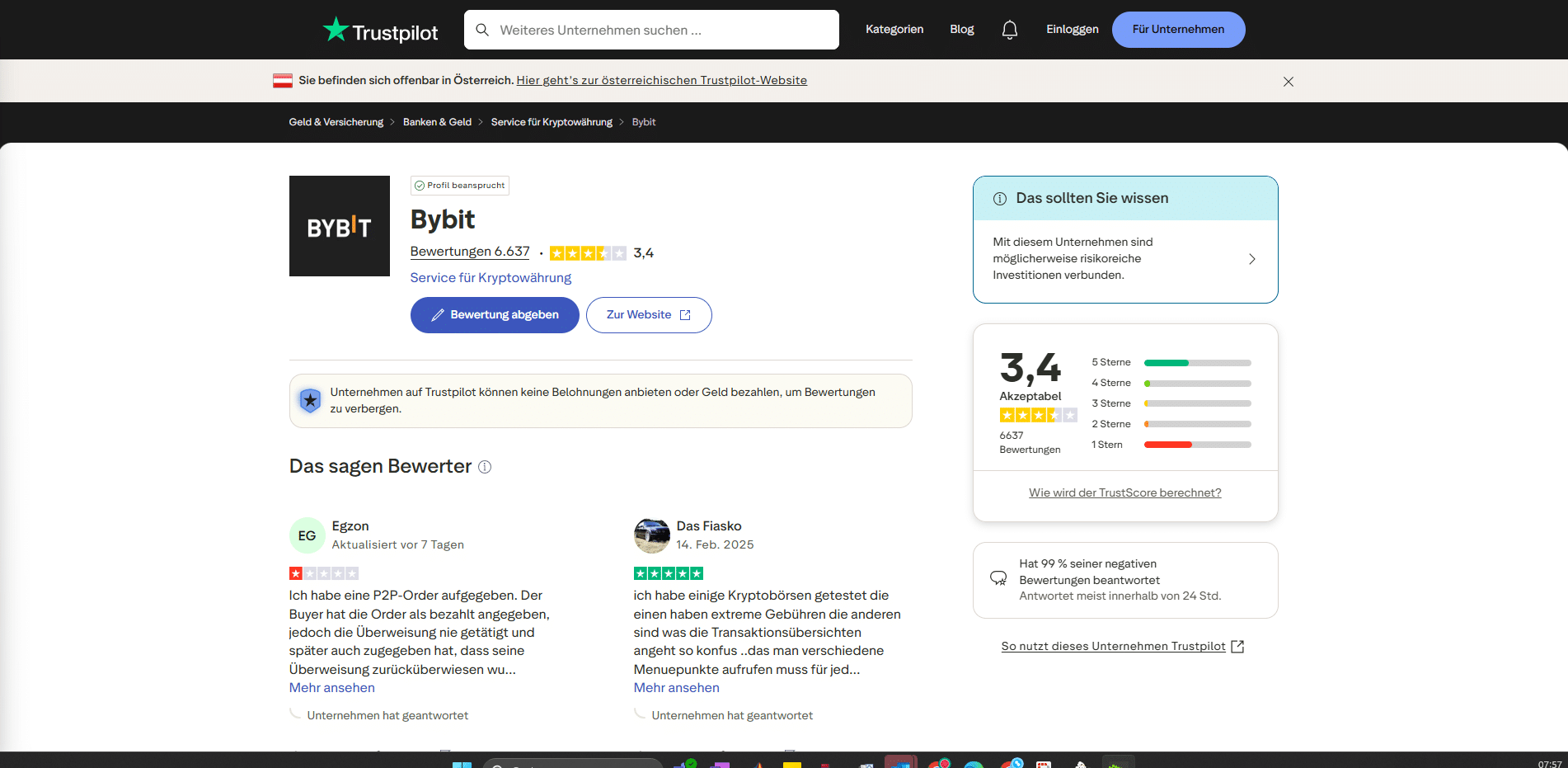 ByBit Bewertung Trust Pilot