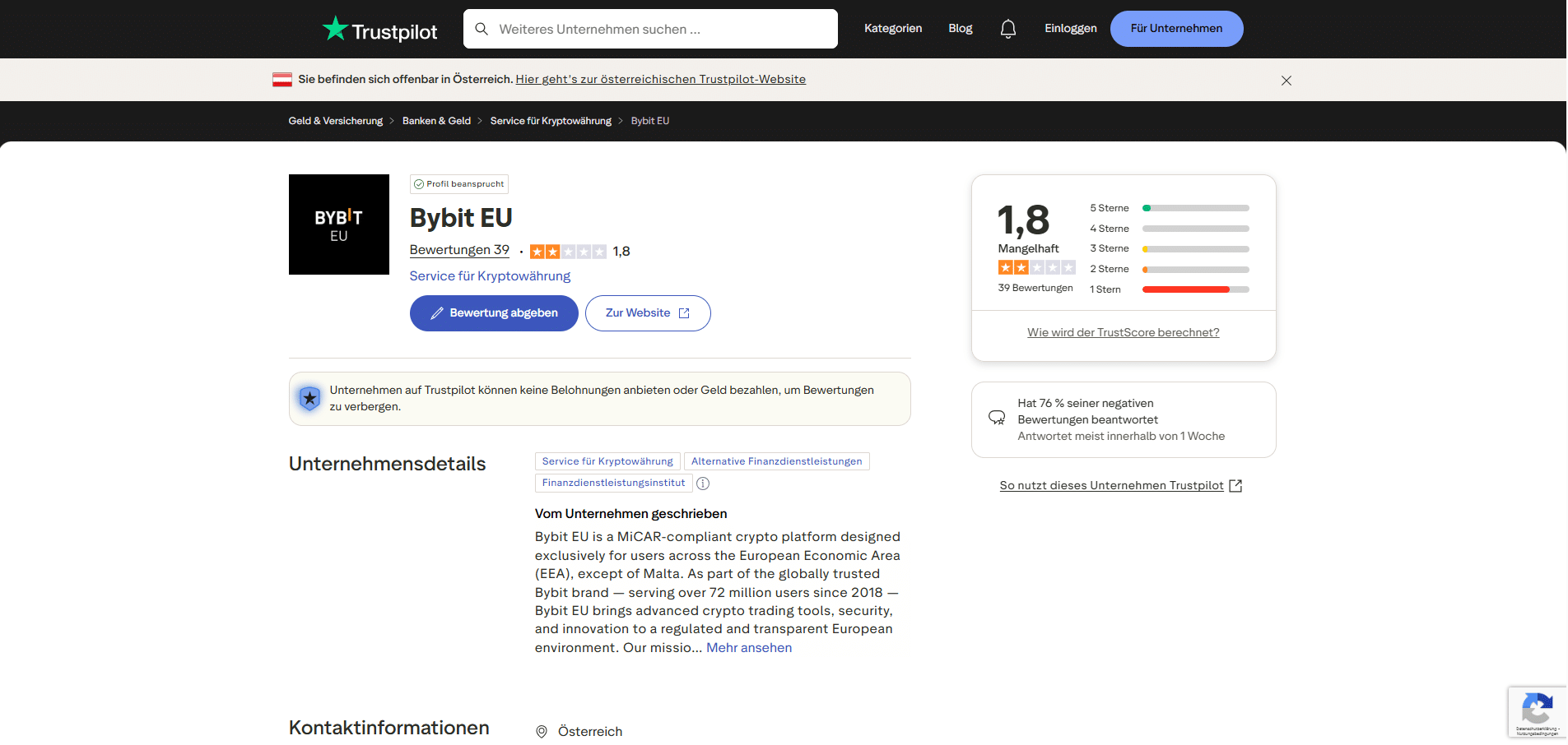 ByBit Trust Pilot EU
