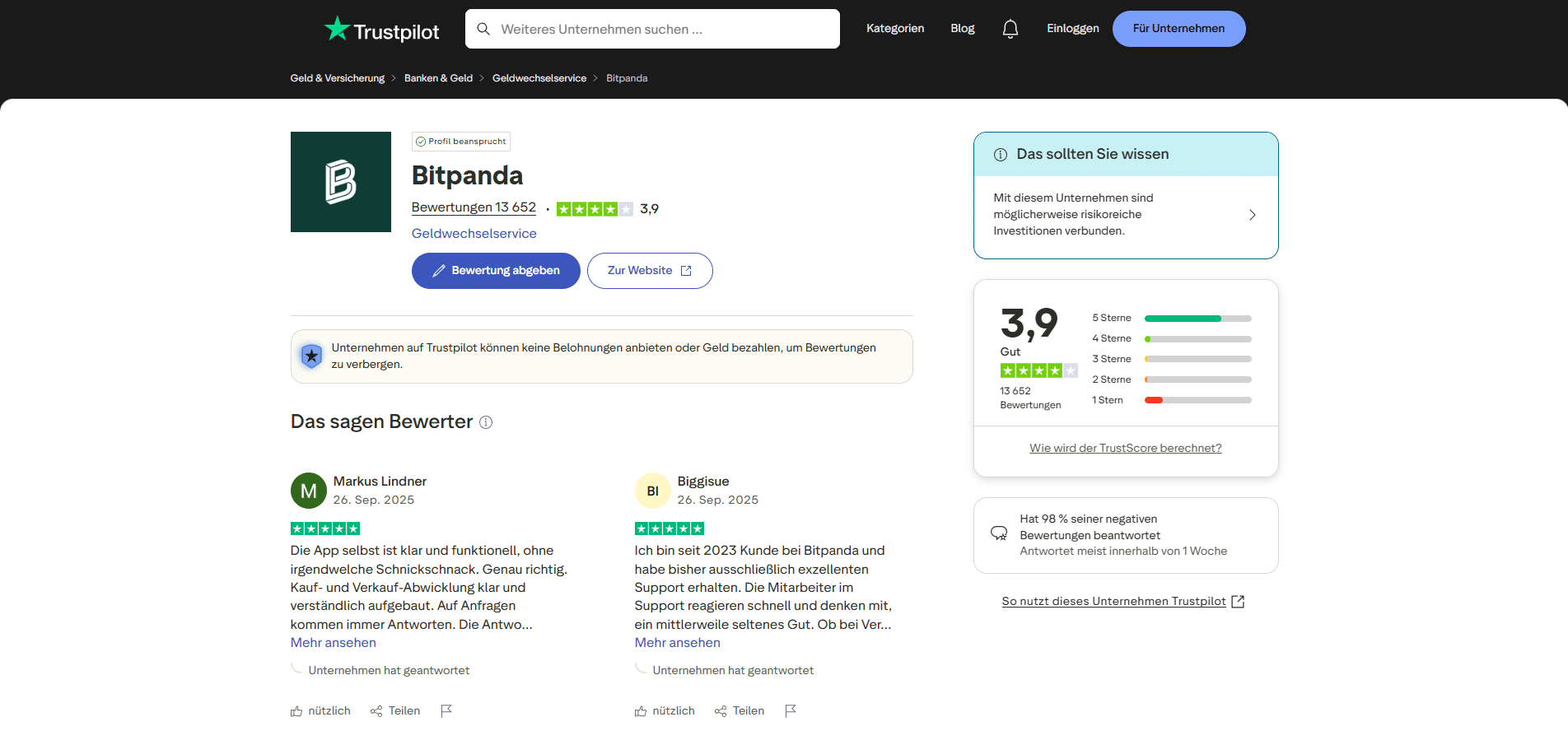 Bitpanda Trustpilot