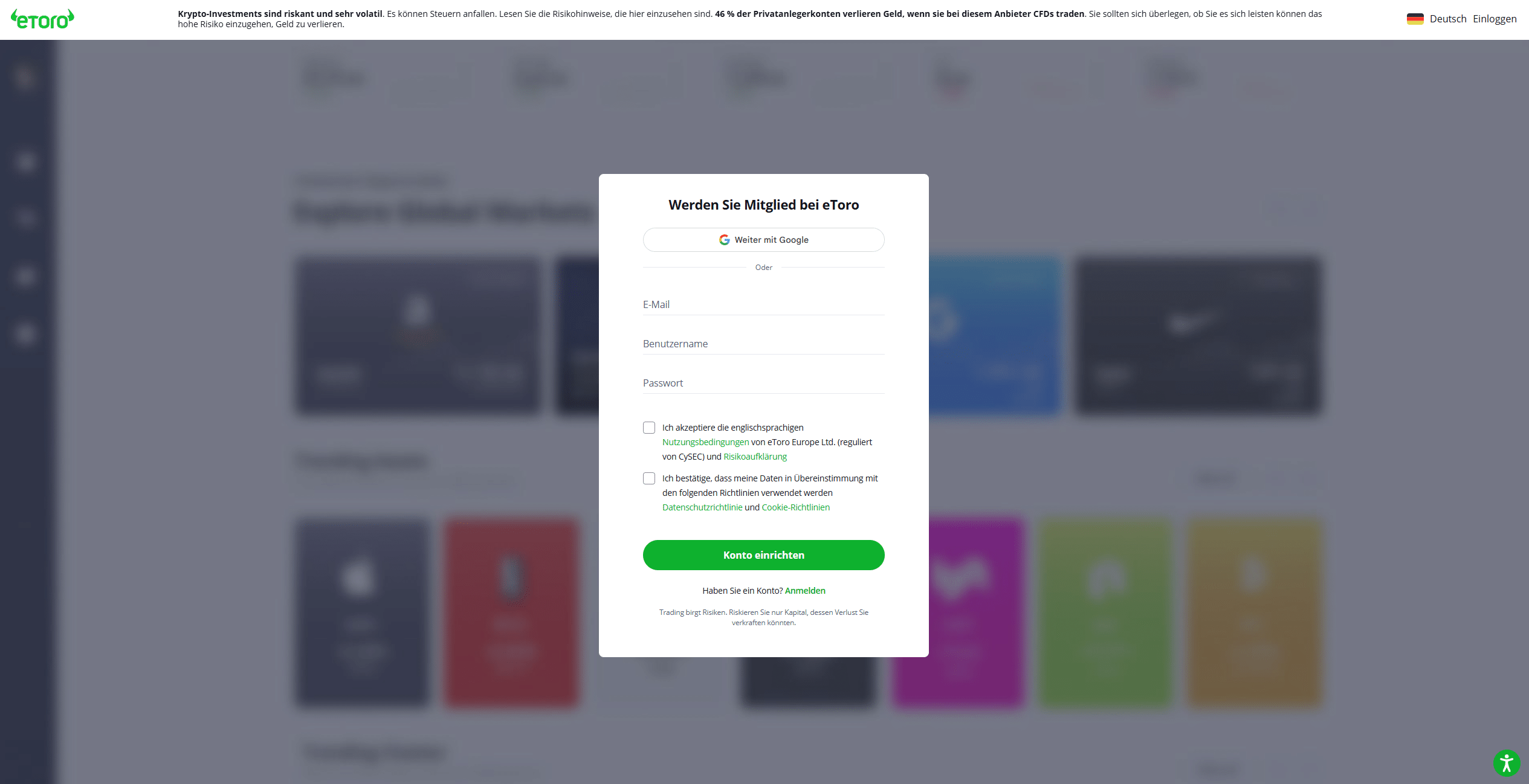 eToro Registrierung