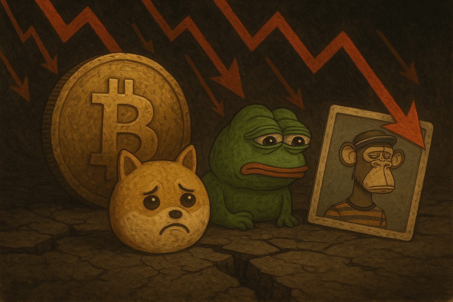 Spekulative Krypto Korrektur 2025: Memecoins und NFTs stürzen ab