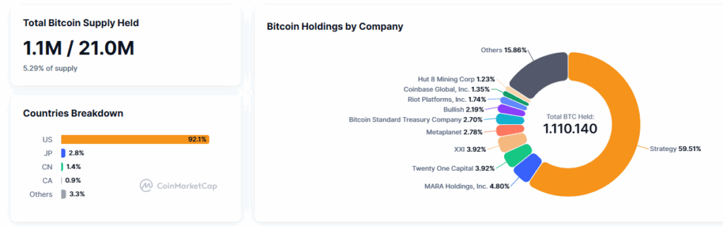 Verteilung der Bitcoin Bestände in privaten Unternehmen