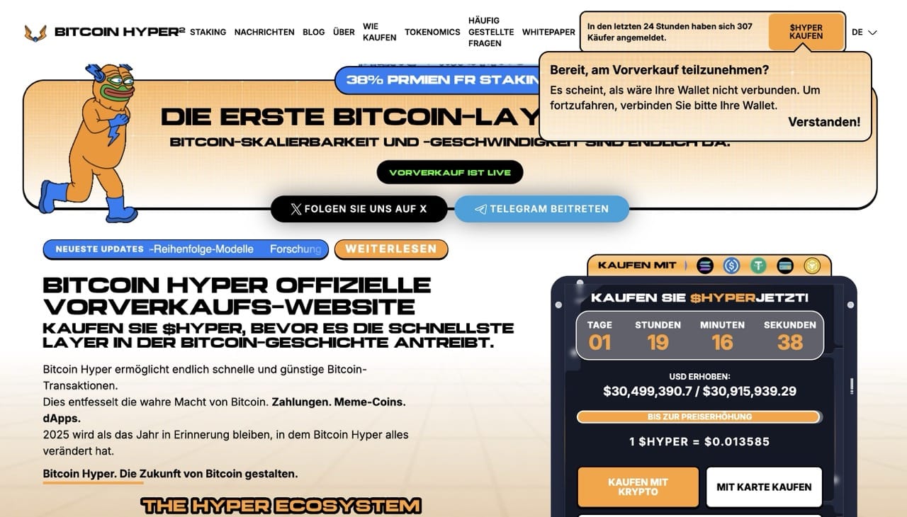 Bitcoin Hyper Presale Webseite