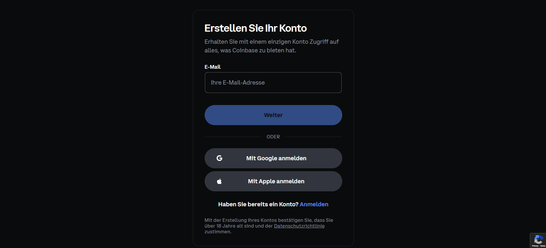 Coinbase Registrierung DE