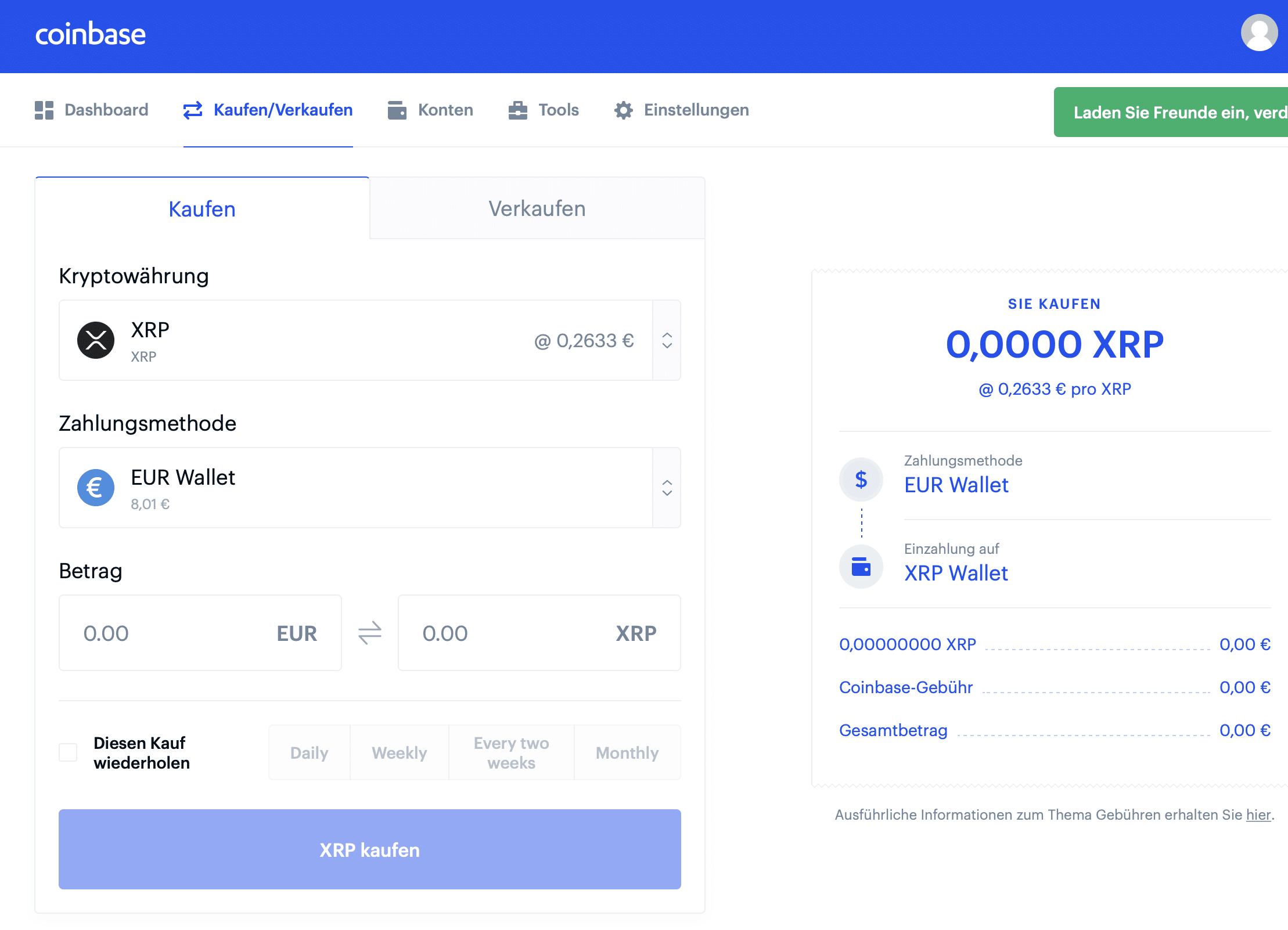 Coinbase XRP kaufen