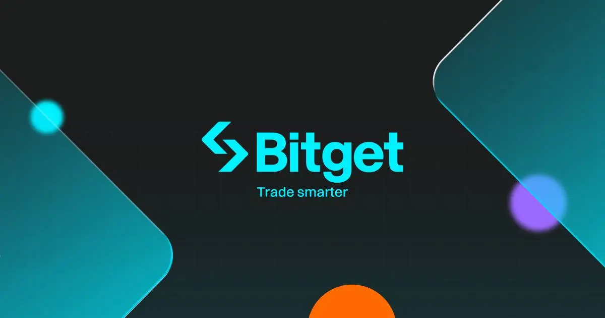 Das Logo von Bitget mit dem Slogan „Trade smarter“ auf dunklem Hintergrund.